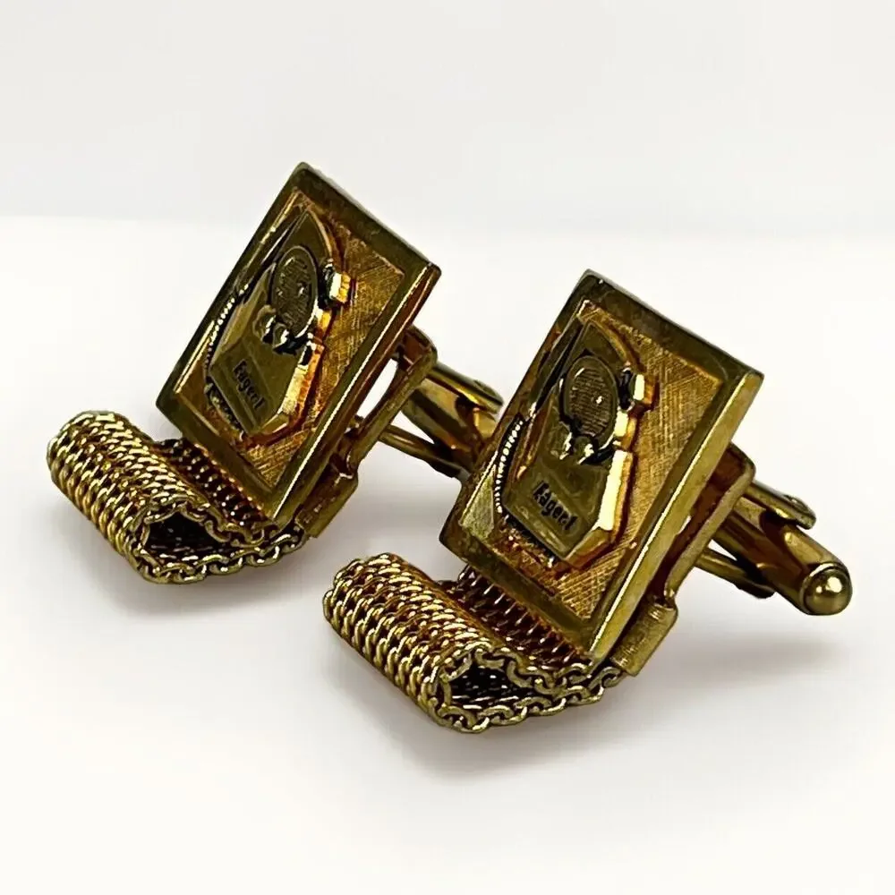 VTG EAGER 1 Small Engine Lawn Mower Advertise Cuff Links -Wrap Around Gold Tone